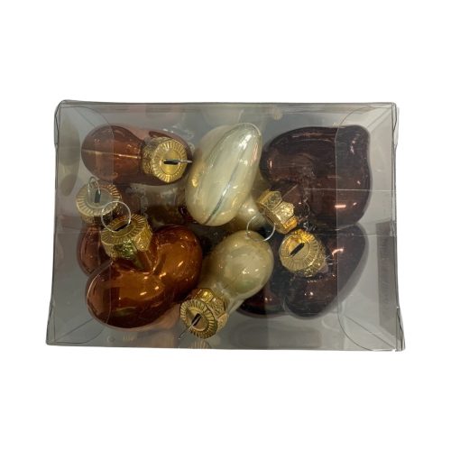 Karácsonyi szív dísz, 4 cm-es, 12 db-os - natúr mix