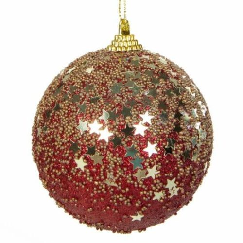 13b csillogó karácsonyfa gömb Piros/arany 8 cm