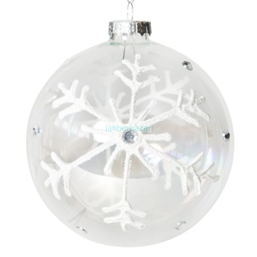 118b üveg karácsonyfa gömb Fehér/ezüst 10 cm