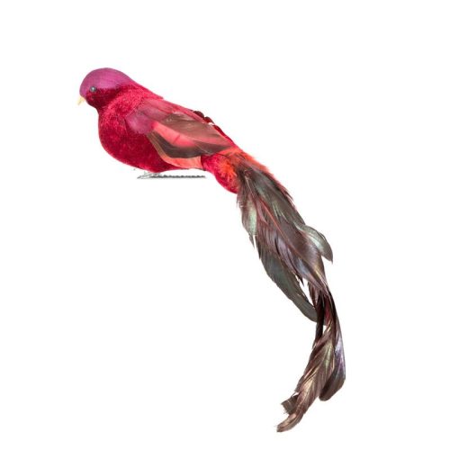 Dekor madár dísz csipesszel Burgundi vörös 30 cm