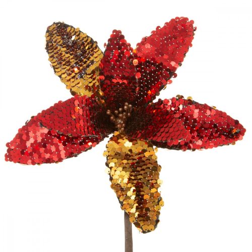 flitteres karácsonyi virág Piros/arany 20 cm