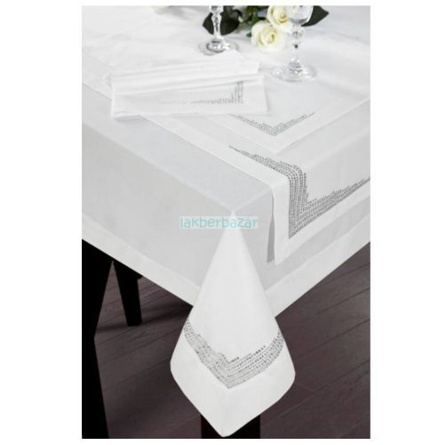 Klara exkluzív asztali futó kristály díszítéssel Fehér 40x180 cm