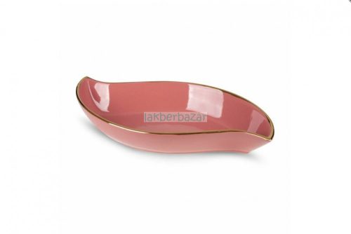 Sibel dekoratív kerámia tál Sötét rózsaszín/arany 31x17x5 cm