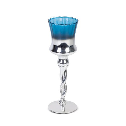 Clare2 üveg gyertyatartó Ezüst/kék 10x30 cm