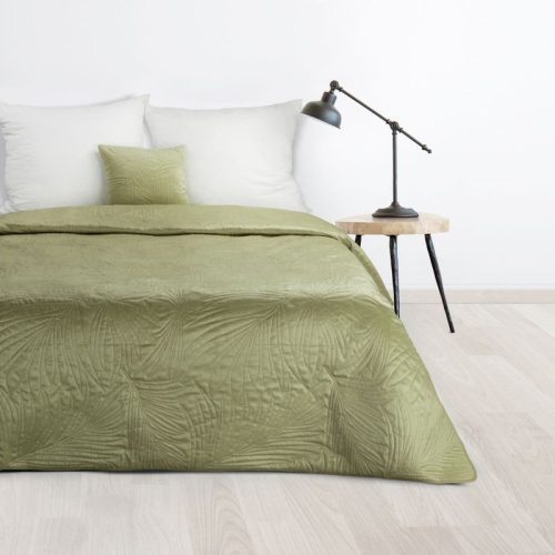 Luiz4 bársony ágytakaró pálmalevél mintával Világoszöld 220x240 cm