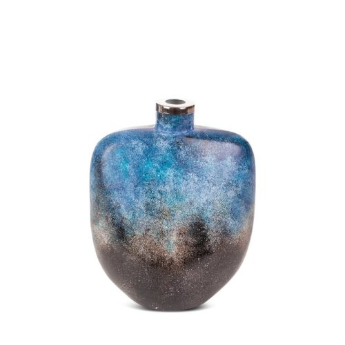 Caren dekor váza fém peremmel Kék/barna üveg 20x11x27 cm
