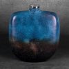 Caren dekor váza fém peremmel Kék/barna üveg 27x10x34 cm