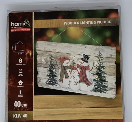 Fa világító karácsonyi hóemberes kép LED világítással